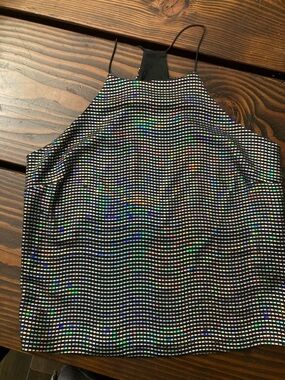 Black Holographic Sequin Halter Top